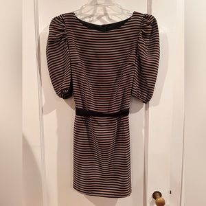 H&M striped dress size 4. Poly cotton with a black belt.